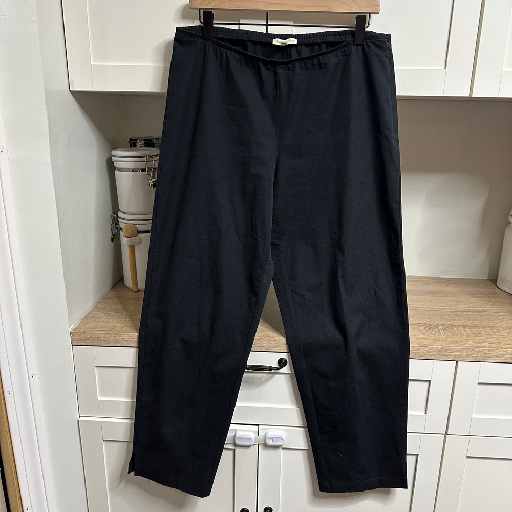 Eileen Fisher Straight Pull On Leg Pant Women M Black Crop Organic Cotton Career